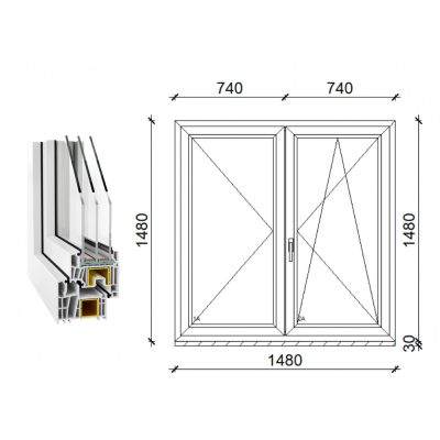   Decco 83 3 kétszárnyas műanyag ablak 3 rétegű üveggel 150x150