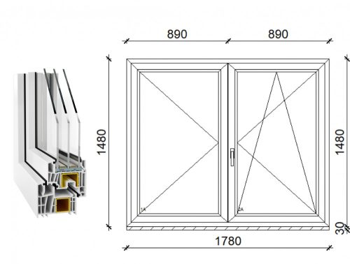 Decco 83 kétszárnyas műanyag ablak 3 rétegű üveggel 180x150
